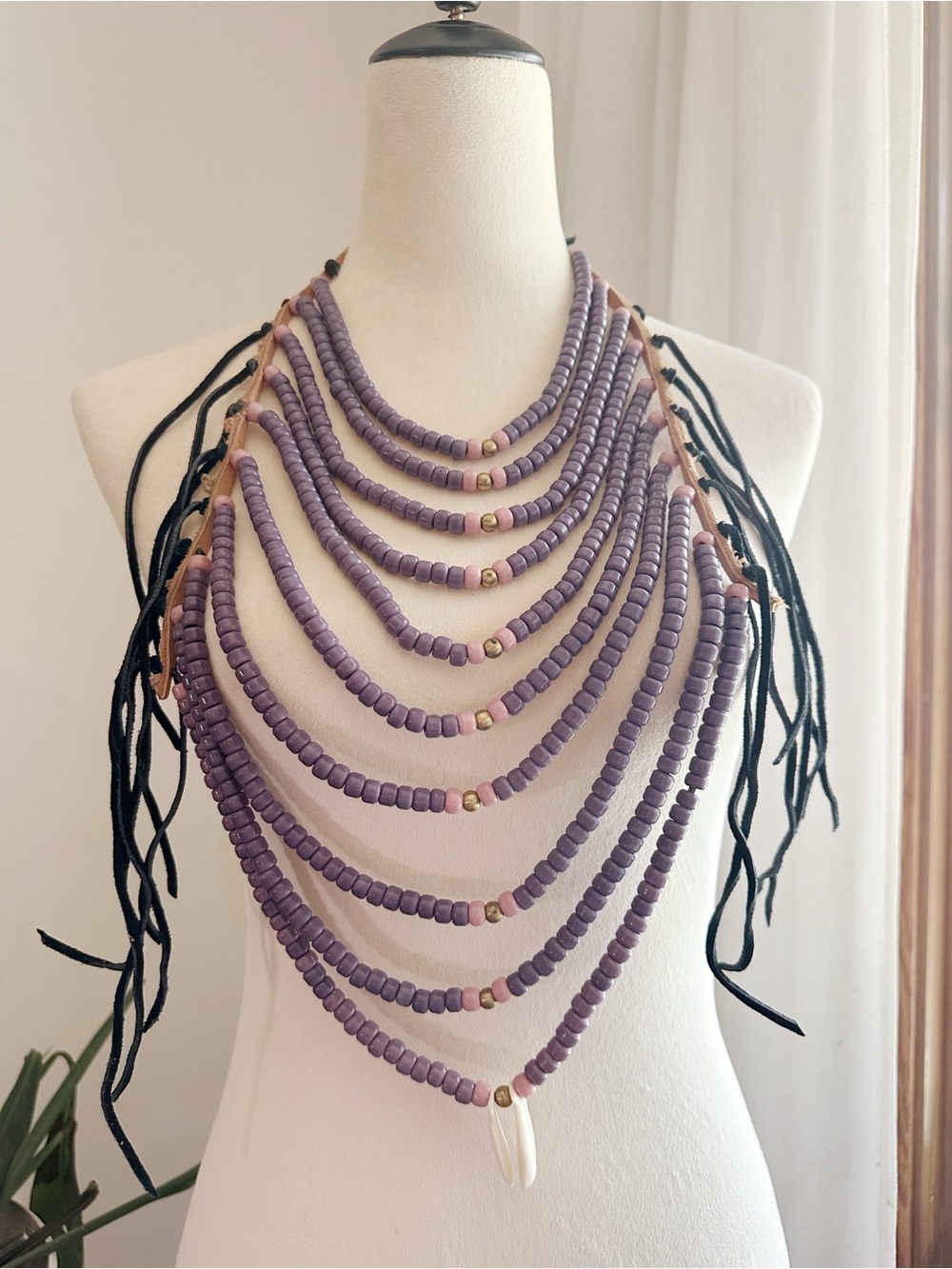 Purple Glass Breastplate with Leather and Bone